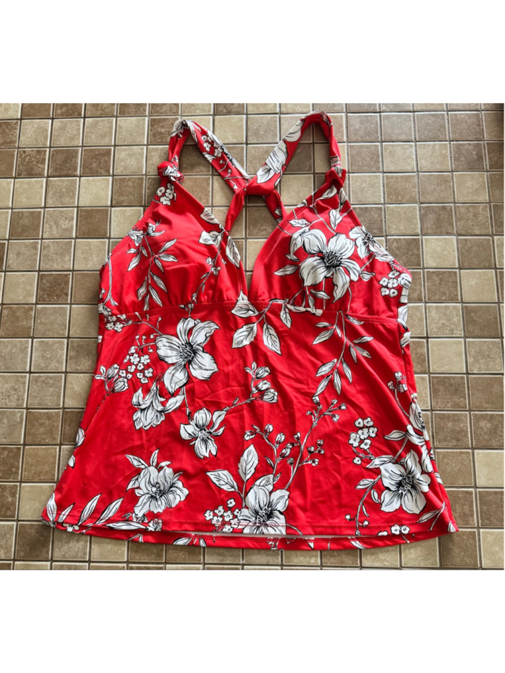 Women's Apt. 9 Floral Tankini Swim Top Red White XL